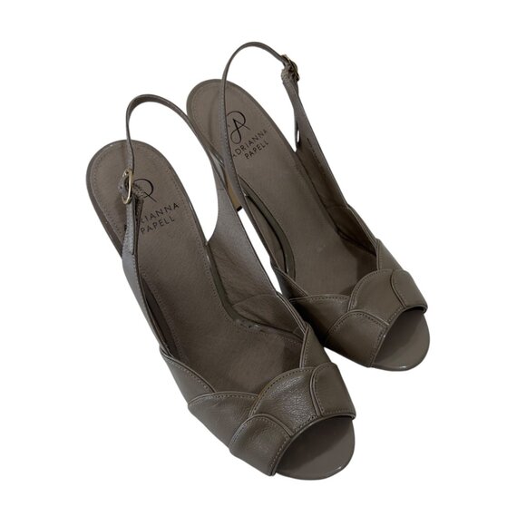 Adrianna Papell Leather Slingback Heels Women 8M EUR 38 Light Brown Peep Toe - Picture 9 of 12
